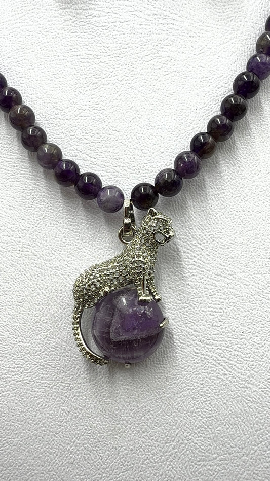 Juego de amatista con dije de puma