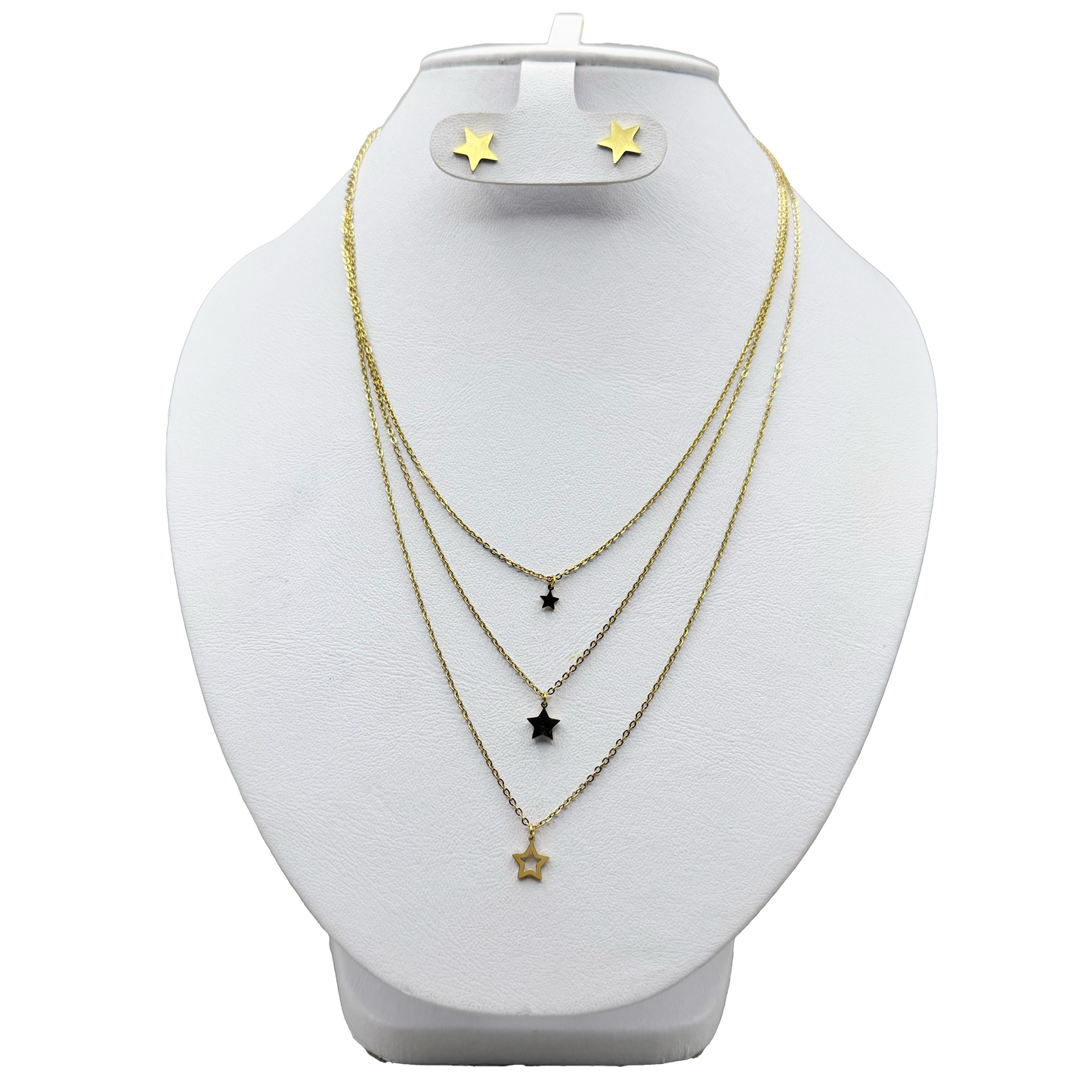 Collar triple con estrellas y aretes
