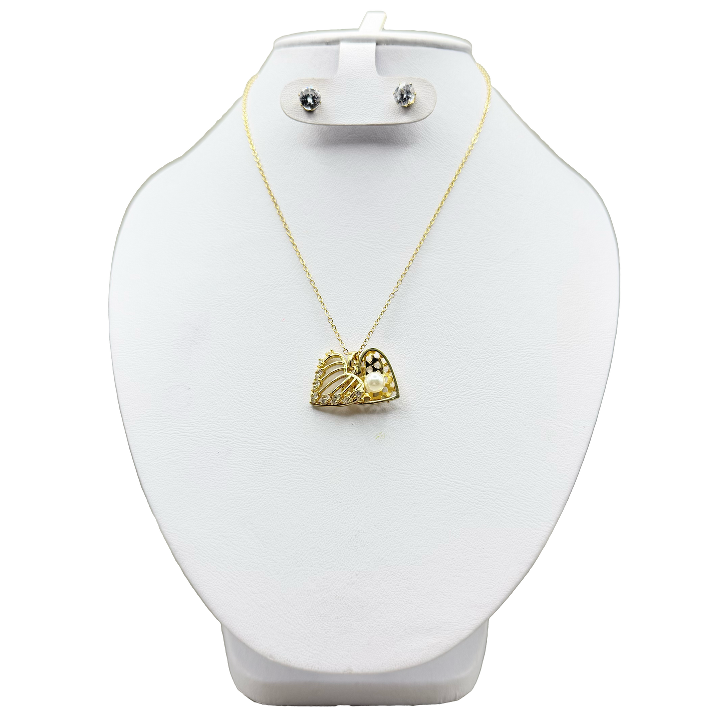 Juego de Aretes y corazón con perla