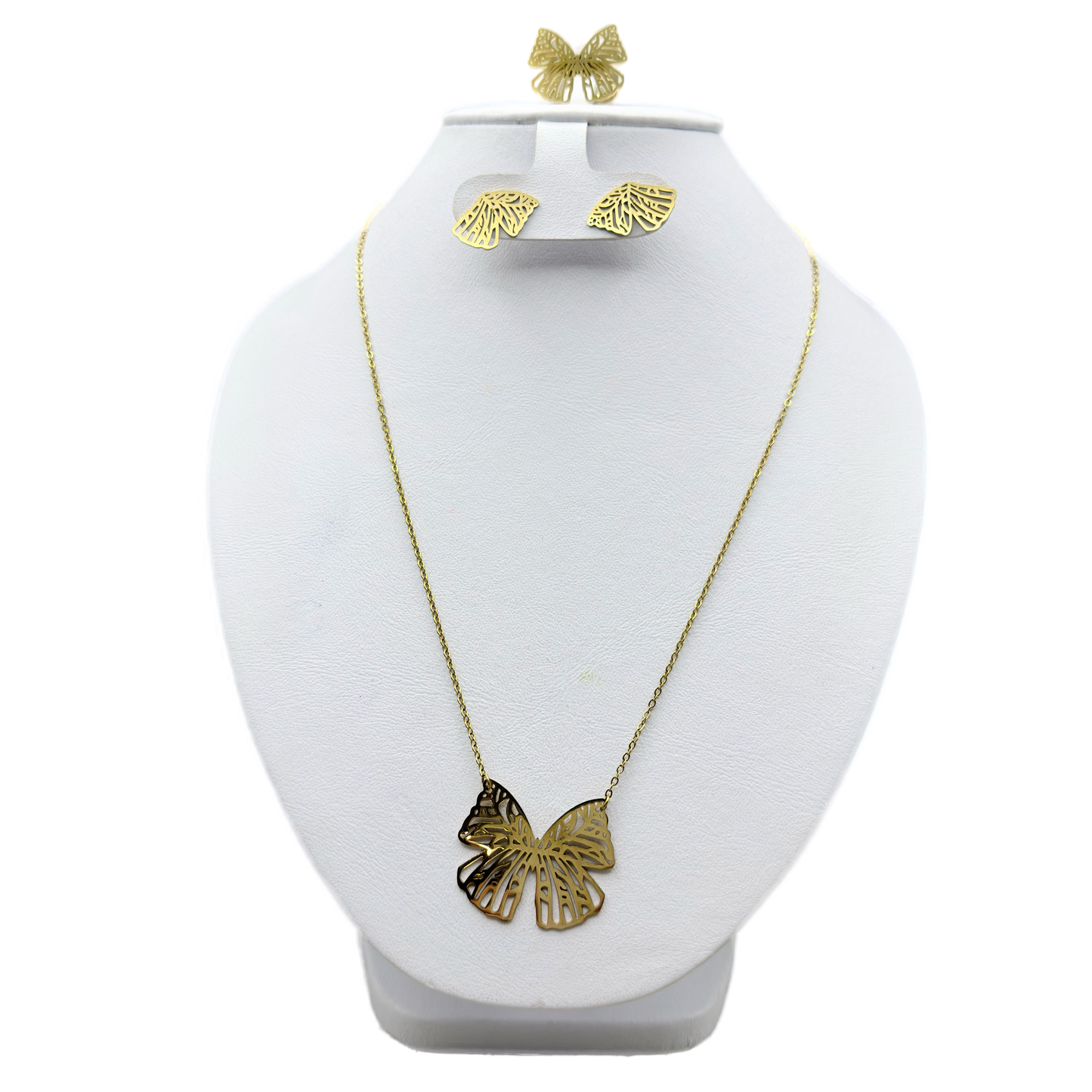 Juego de collar, aretes y anillo de mariposas