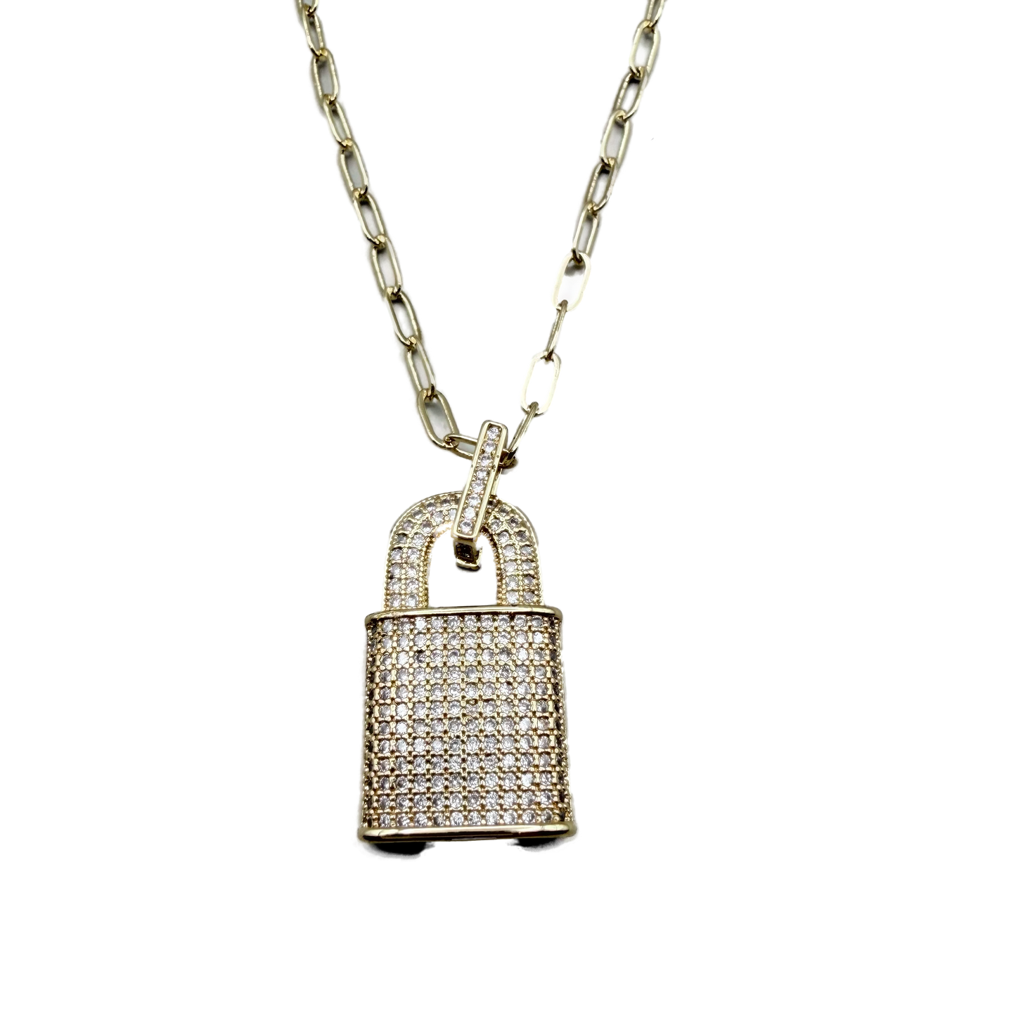 Collar Candado Dorado con Cristales