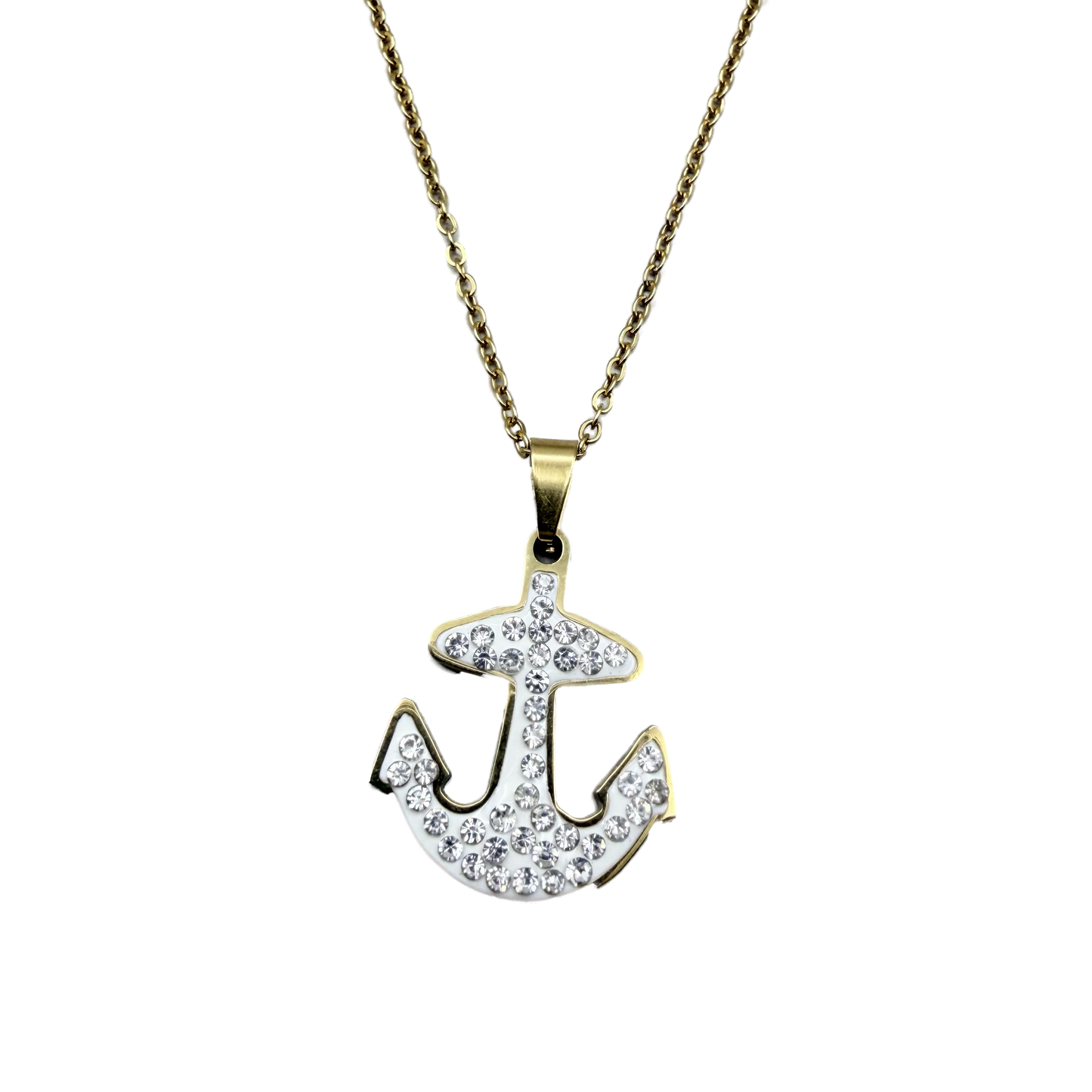 Collar Ancla Blanca con Cristales