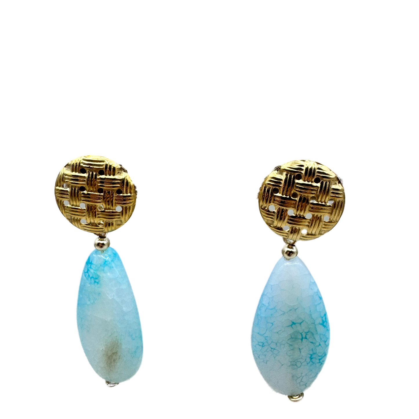Aretes Dorados Texturizados con Gota Azul