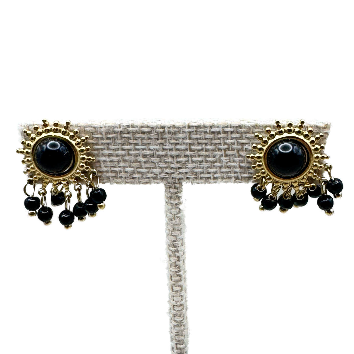 Aretes Sol Dorado con Piedras Negras
