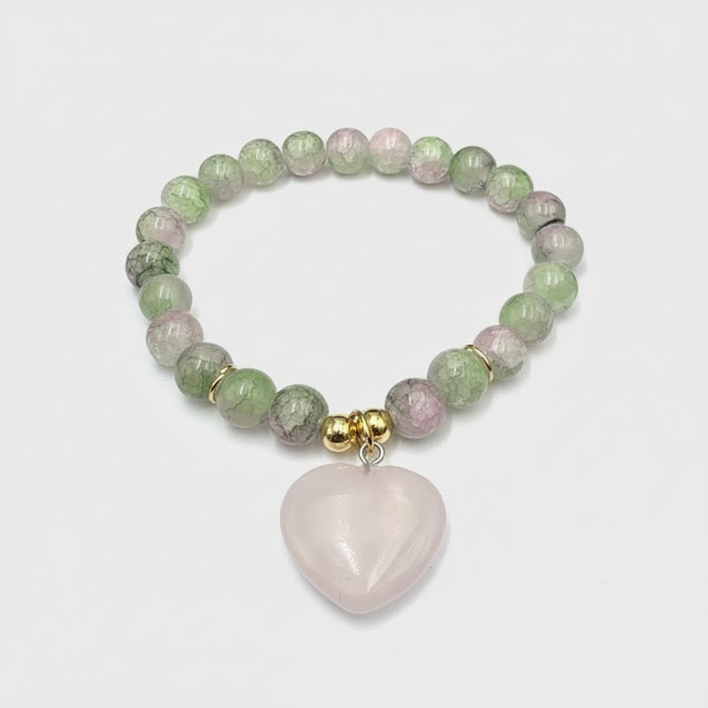 Brazalete de piedra natural calcedonia y dije a cuarzo rosa