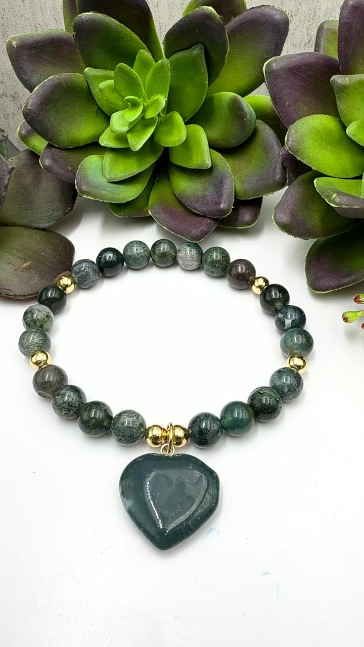 Brazalete y dije de Ágata musgosa