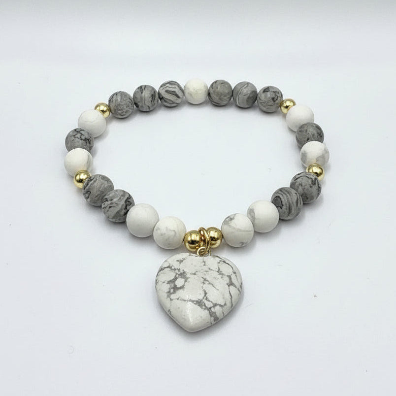 Brazalete jaspe gris con howlita blanca