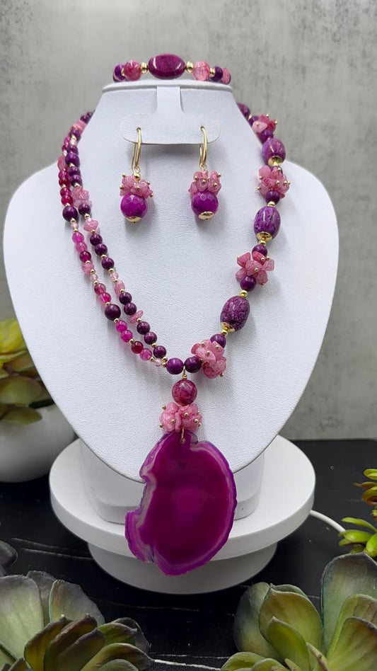 Juego de Agatas y cuarzos rosas