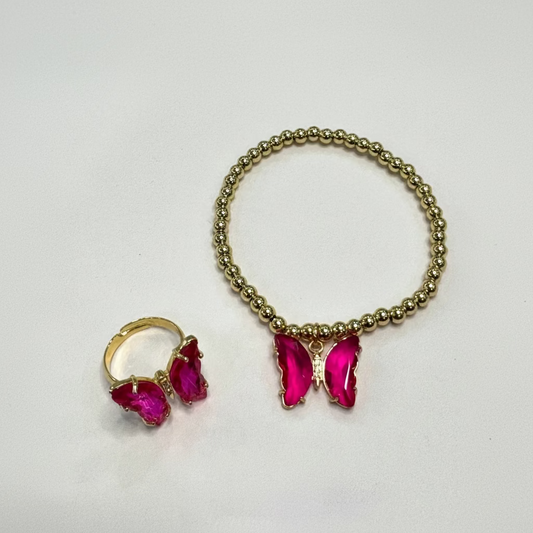 Brazalete y anillo de mariposa