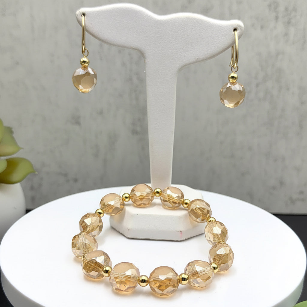 Set de brazalete y aretes en cristal premium facetado