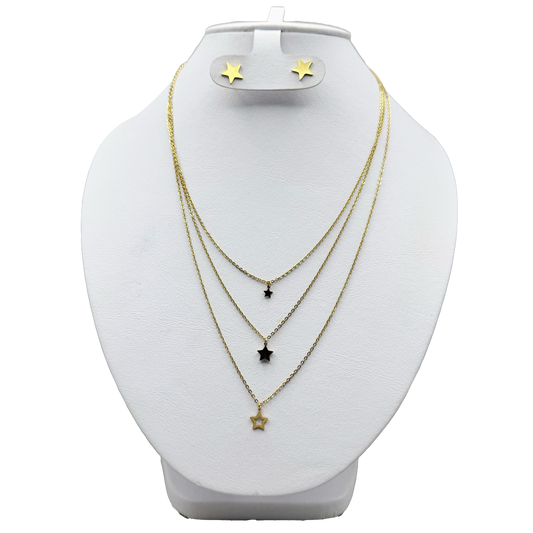 Collar triple con estrellas y aretes