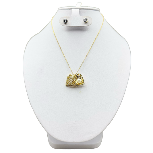 Juego de Aretes y corazón con perla