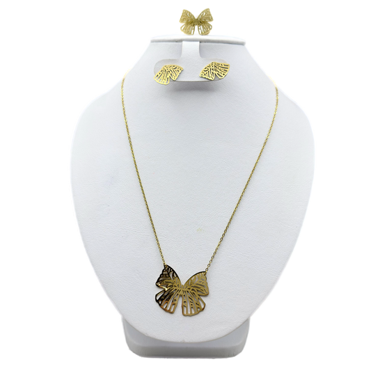 Juego de collar, aretes y anillo de mariposas