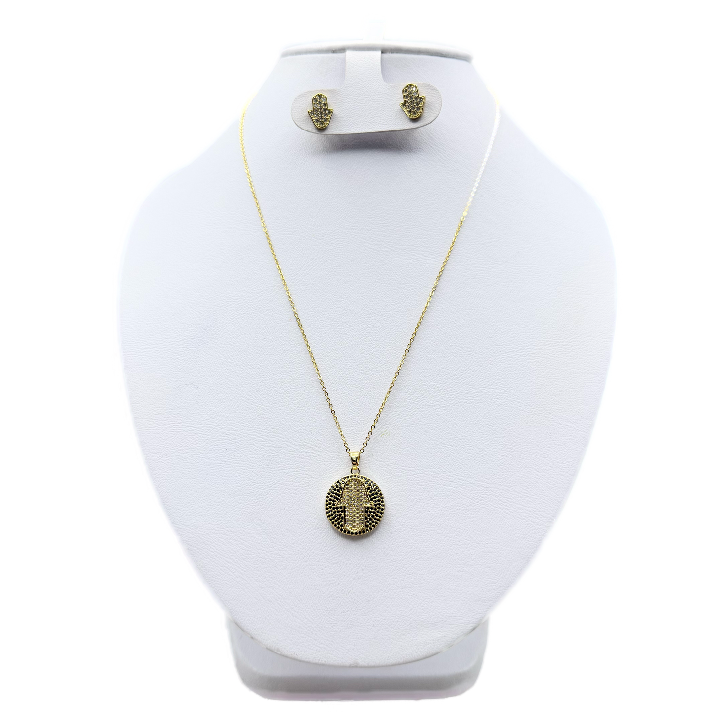 Conjunto Mano de Fatima Dorado con Cristales