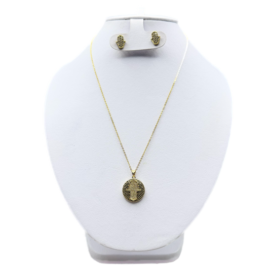 Conjunto Mano de Fatima Dorado con Cristales