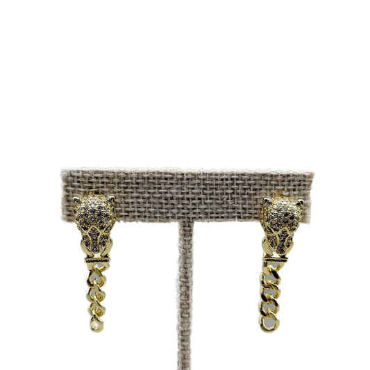 Aretes Puma Dorados con Cadena y Circonias