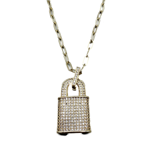 Collar Candado Dorado con Cristales