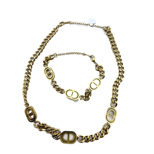 Set Collar y Pulsera Dorados con Eslabones