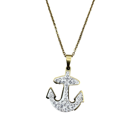 Collar Ancla Blanca con Cristales