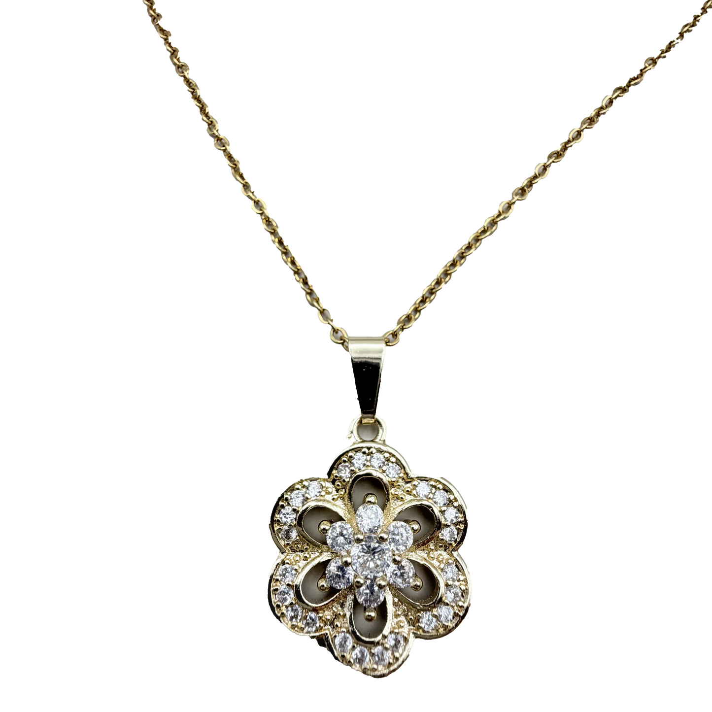 Collar Flor Dorada con Cristales