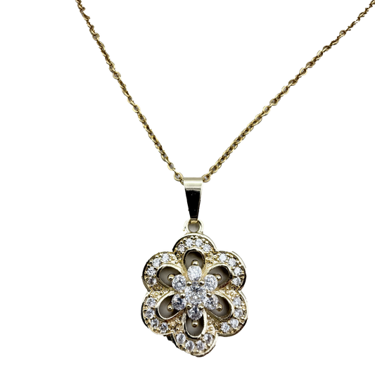 Collar Flor Dorada con Cristales