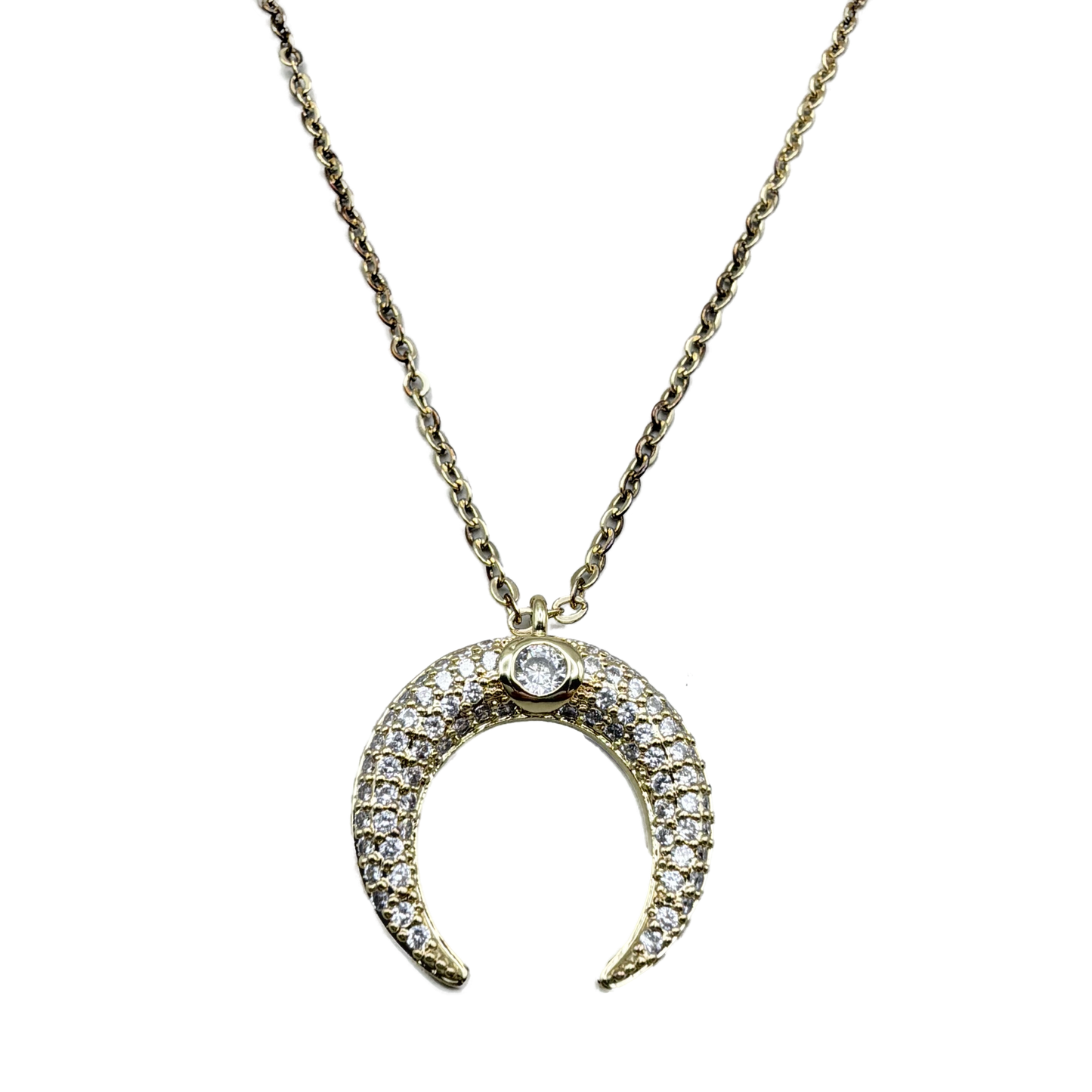 Collar Luna Invertida Dorada con Cristales