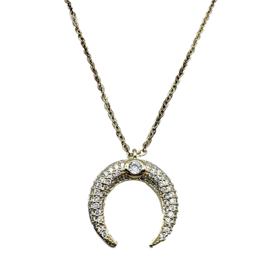 Collar Luna Invertida Dorada con Cristales