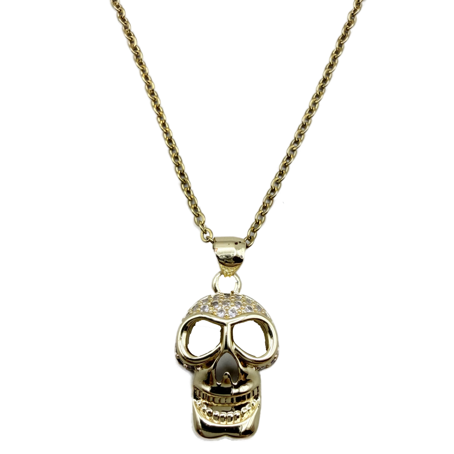 Collar Dije Calavera Dorada con Brillos