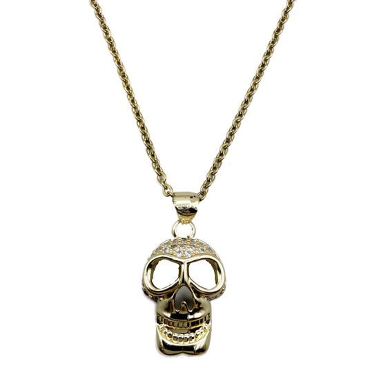 Collar Dije Calavera Dorada con Brillos