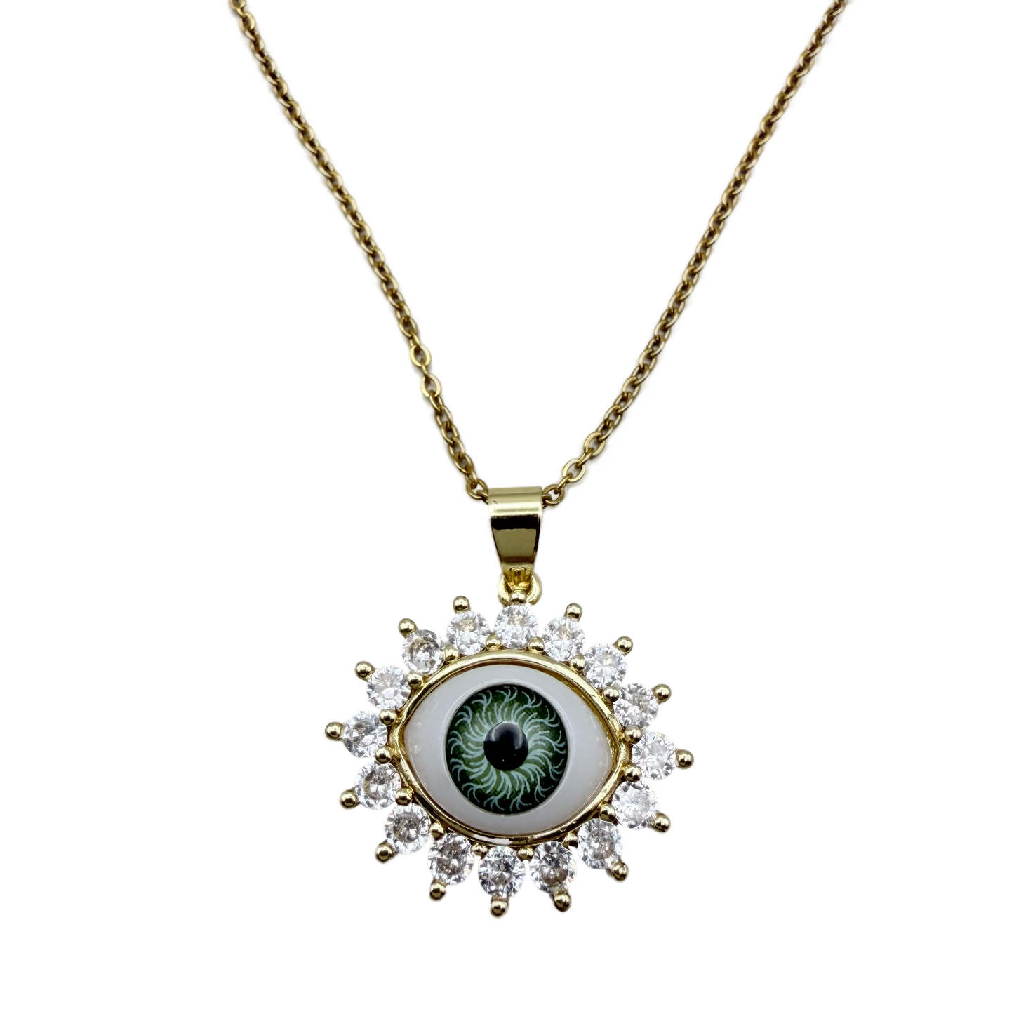 Collar Dije Ojo Verde con Cristales