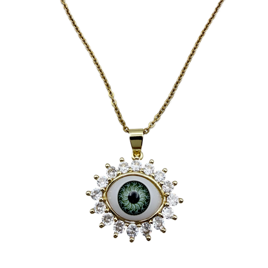 Collar Dije Ojo Verde con Cristales