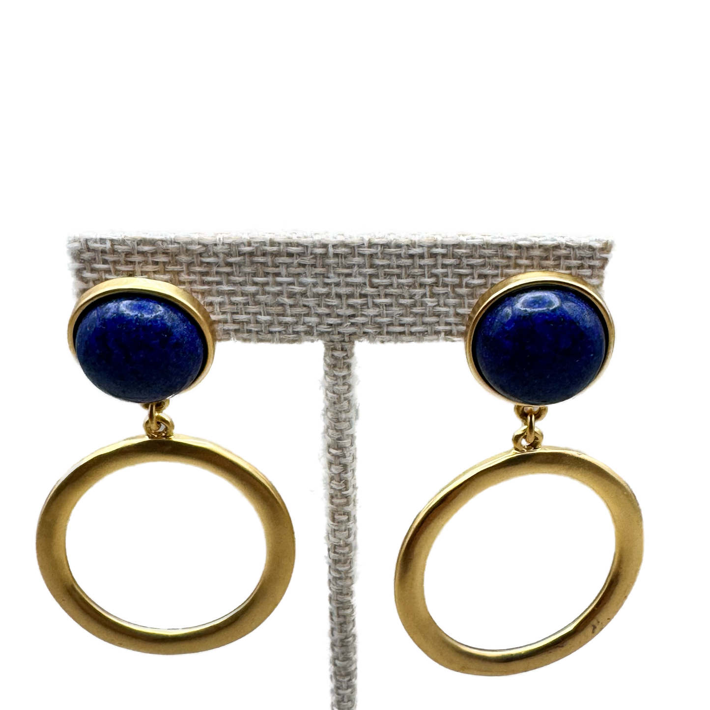Aretes Piedra Azul con Aro Dorado