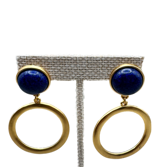 Aretes Piedra Azul con Aro Dorado