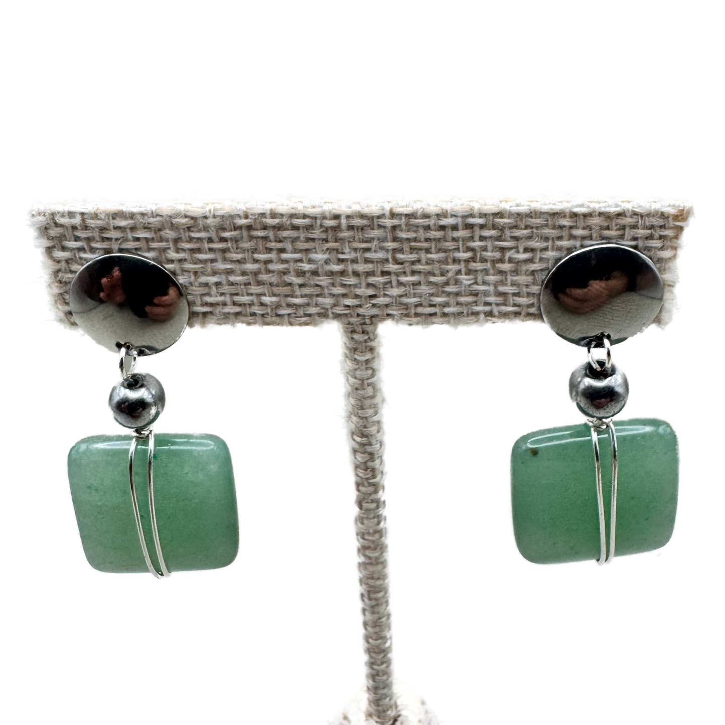 Aretes Piedra Verde Cuadrada
