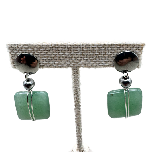 Aretes Piedra Verde Cuadrada