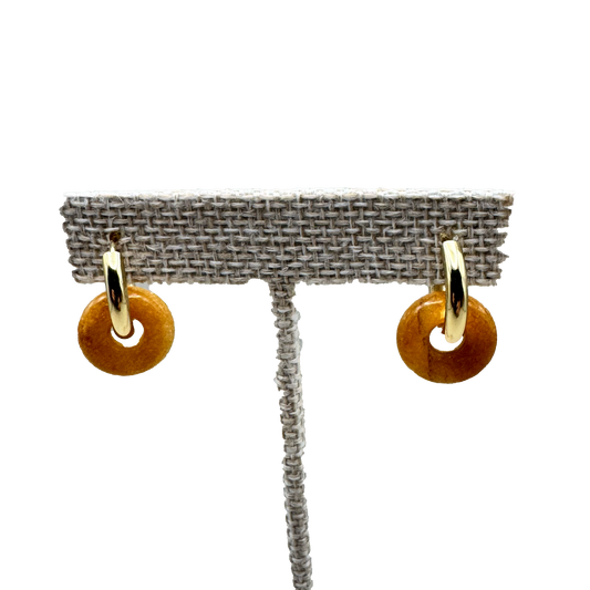 Aretes Aro Dorado con Piedra color Ámbar