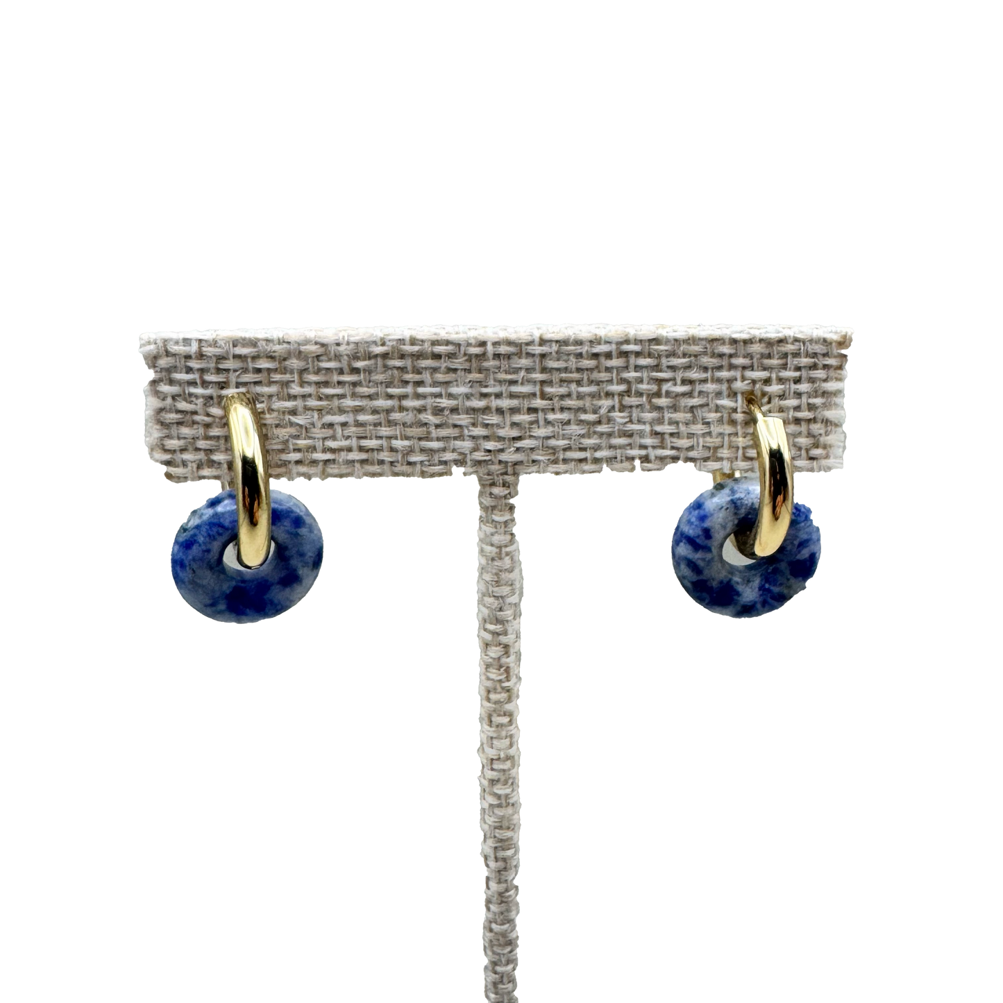 Aretes Aro Dorado con Piedra Azul Jaspeada