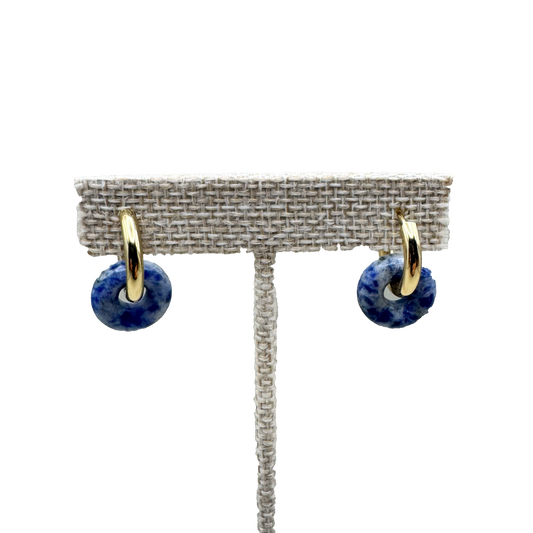 Aretes Aro Dorado con Piedra Azul Jaspeada