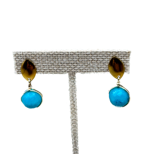 Aretes Dorados con Piedra Turquesa Redonda