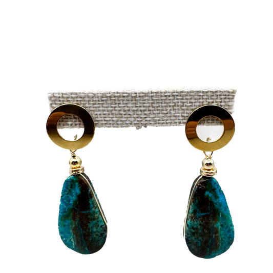 Aretes Dorados con Gota Turquesa