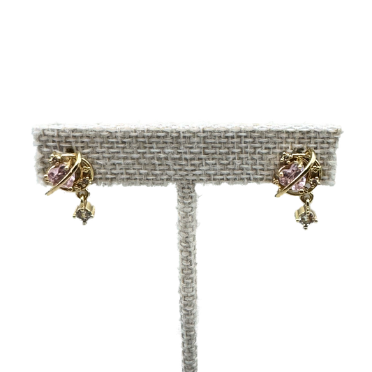 Aretes Dorados con Cristal Rosa