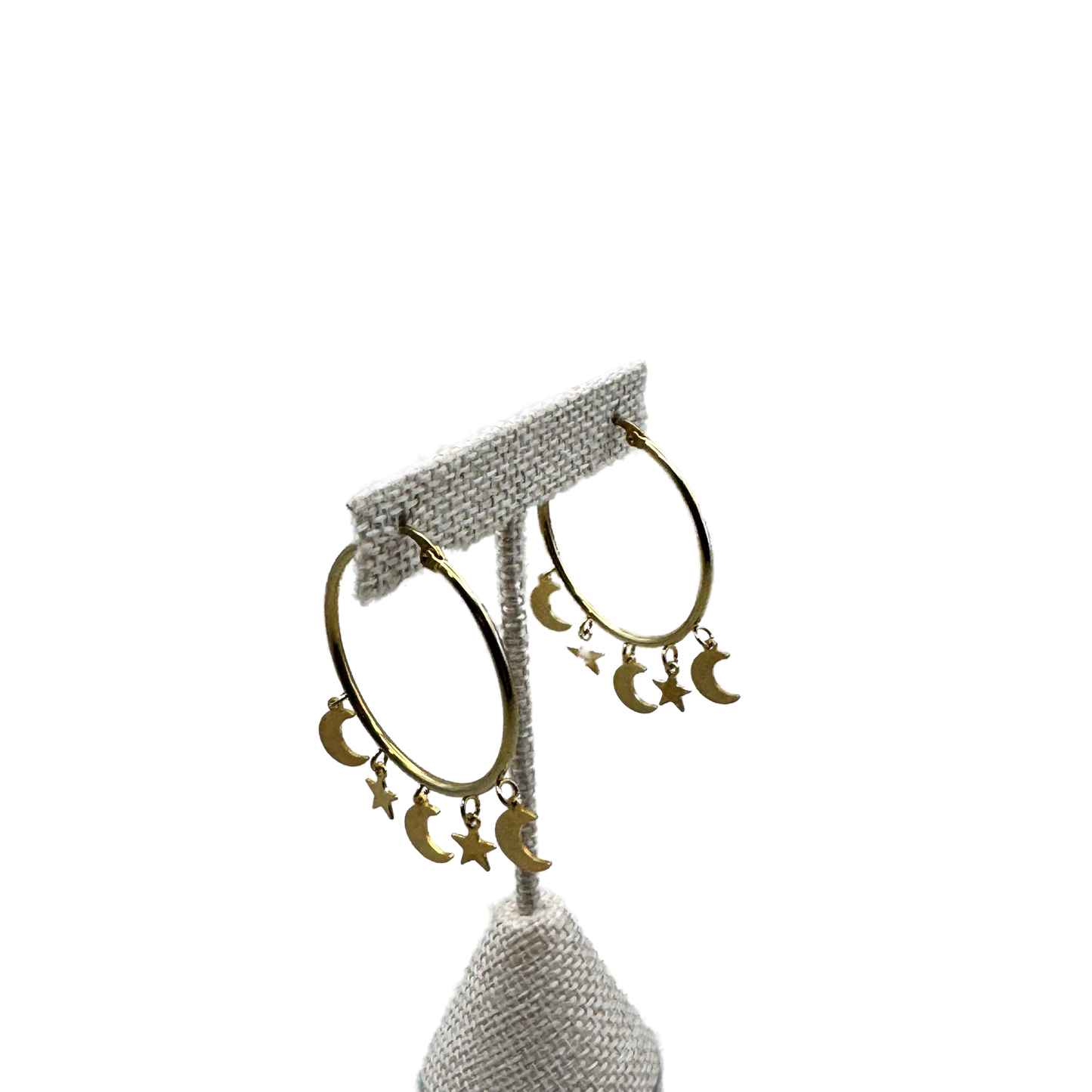 Aretes Aro Dorado con Dijes Luna y Estrella