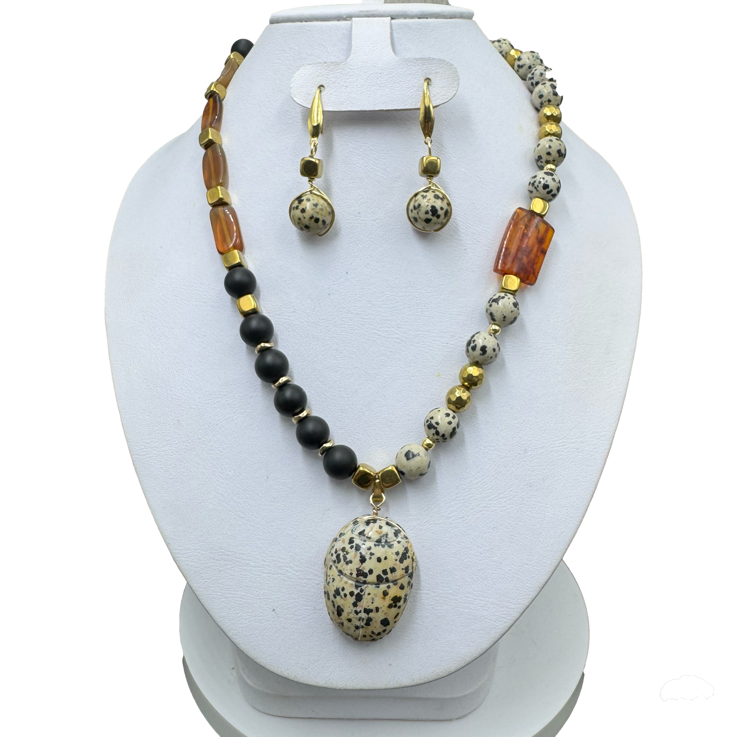 Set de collar y aretes de jaspe dalmata