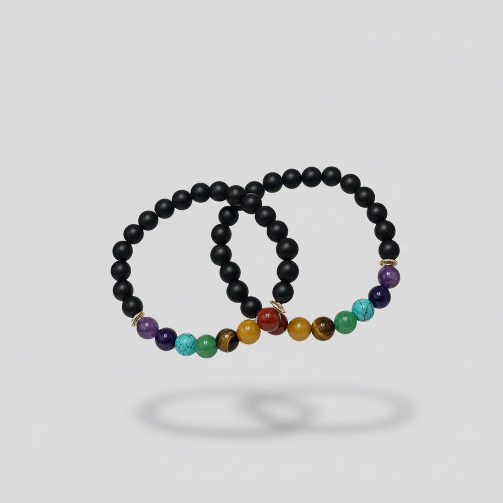 Pulsera de 7 chakras de piedras naturales y onix mate