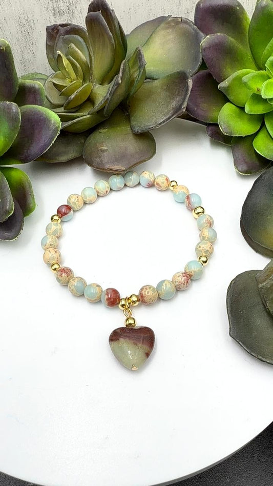 Brazalete de jaspe océano con dije de amazónita