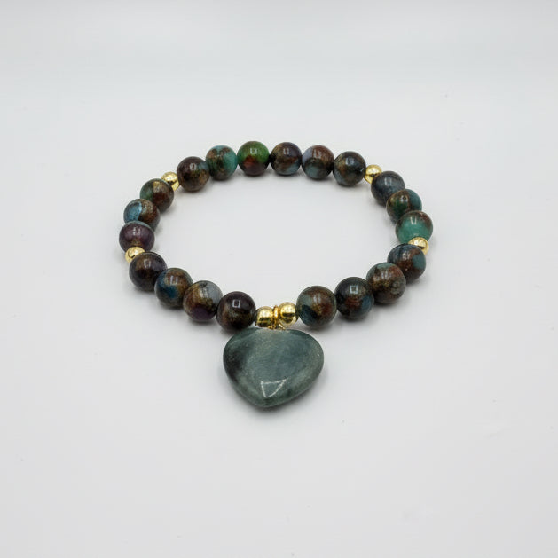 Brazalete de piedra jaspe y dije de ágata musgosa