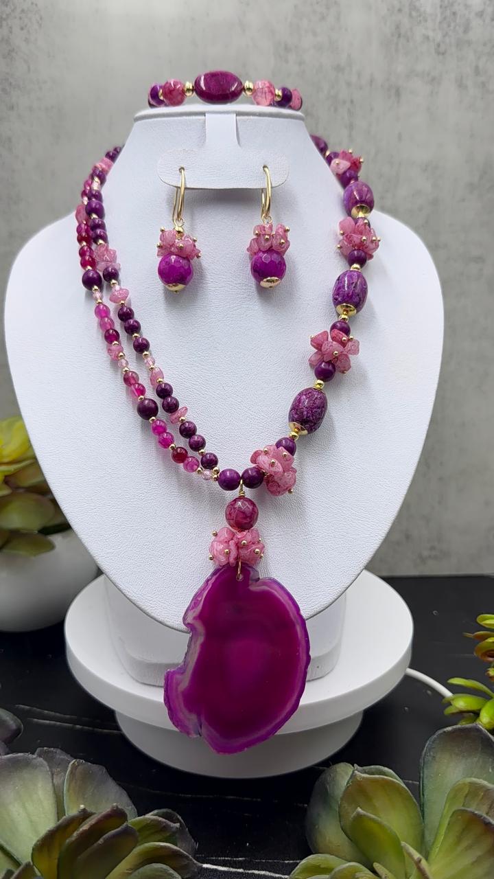 Juego de Agatas y cuarzos rosas