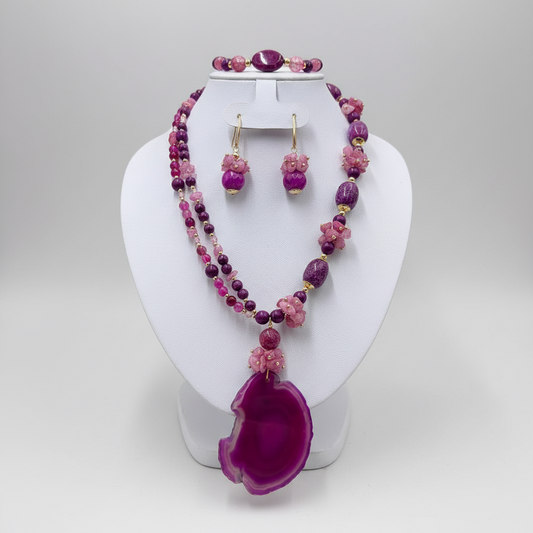 Juego de Agatas y cuarzos rosas