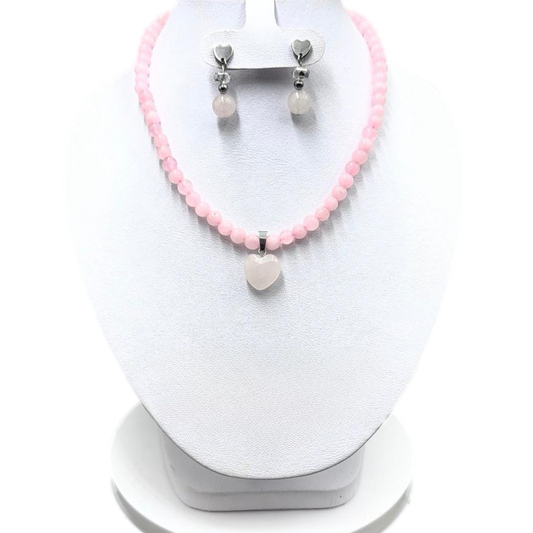 Conjunto Cuarzo Rosa Corazón Natural