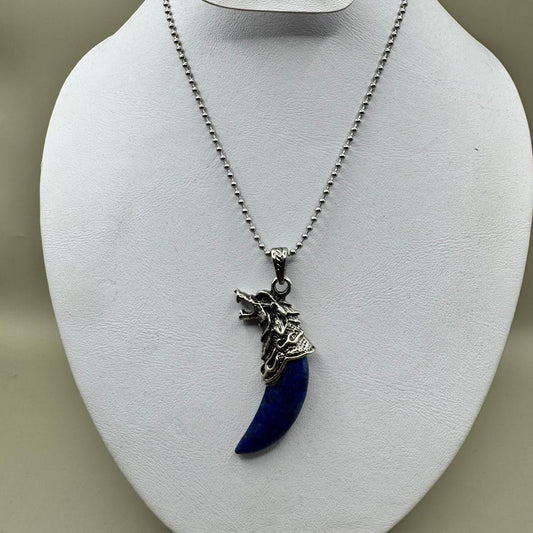Cadena de acero y dije de lapislazuli